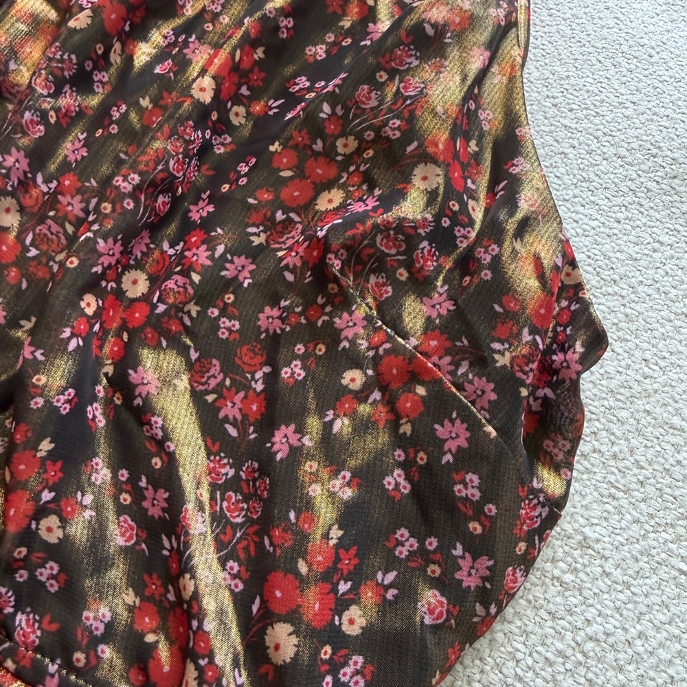 Trixxi Floral Gold Shimmer Halter Dress - Picture 4 of 9